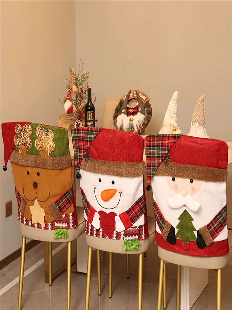 Luxe Kerst Stoelhoezen – Kerstman, Sneeuwpop & Rendier Design | Perfecte Kersttafel Decoratie