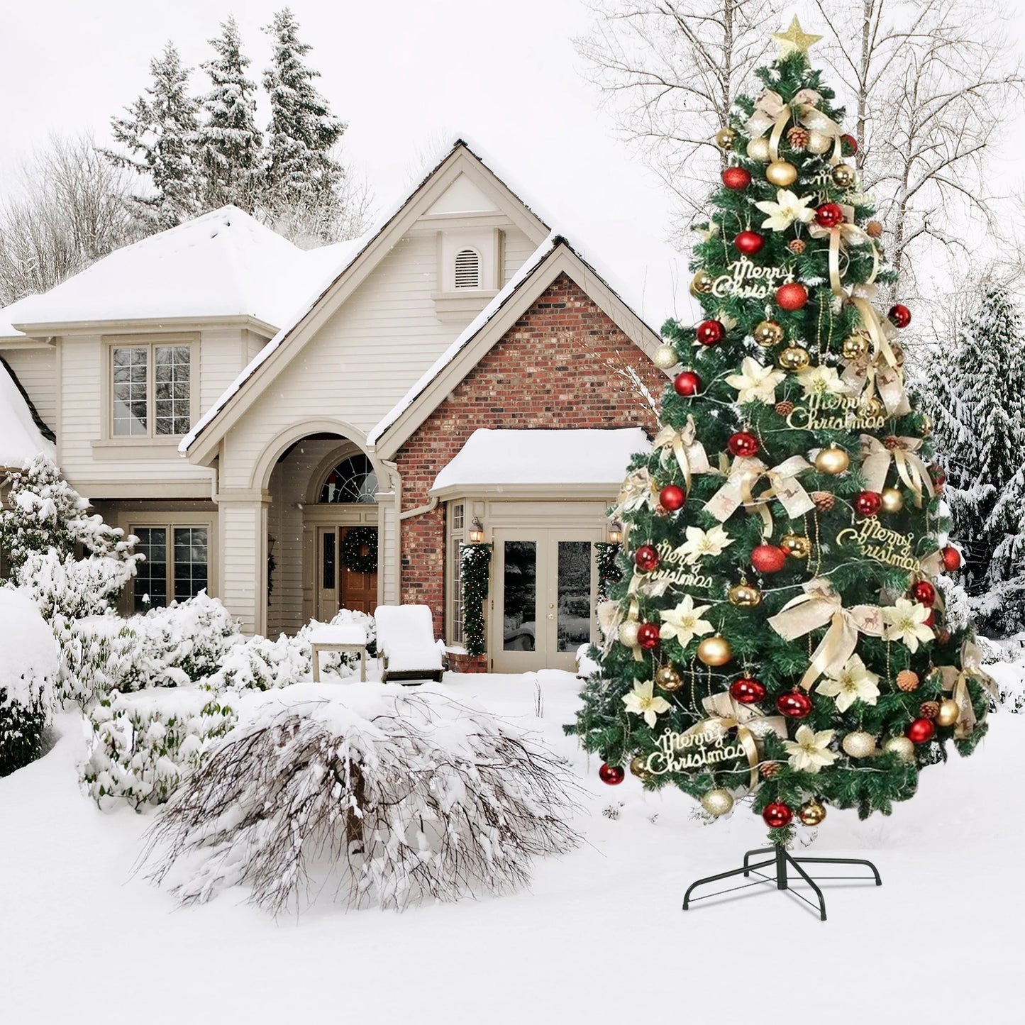 Slanke Kerstboom met Dikke Takken & Stevige IJzeren Voet | Realistische Winterdecoratie