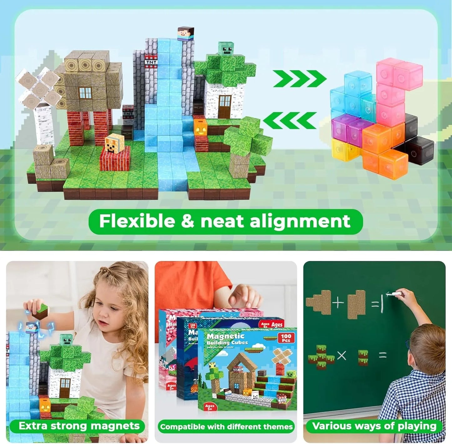 🧩 100 STKS Magnetische Bouwstenen – Boswereld Set