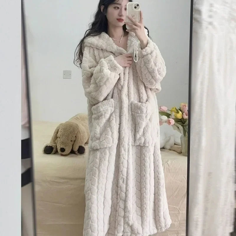 DreamCozy™ | Dames Winter Nachtjapon met Capuchon