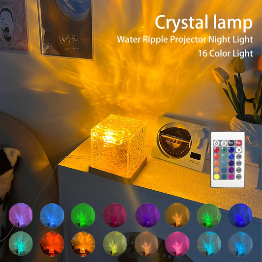 Ocean Wave Aurora Projector – Kristallen Lamp met Vlam Effect, 16 Kleuren RGB, Dimbaar & Afstandsbediening
