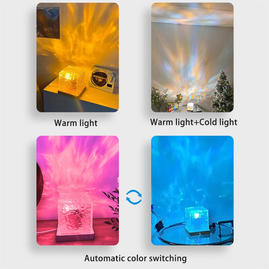 Ocean Wave Aurora Projector – Kristallen Lamp met Vlam Effect, 16 Kleuren RGB, Dimbaar & Afstandsbediening
