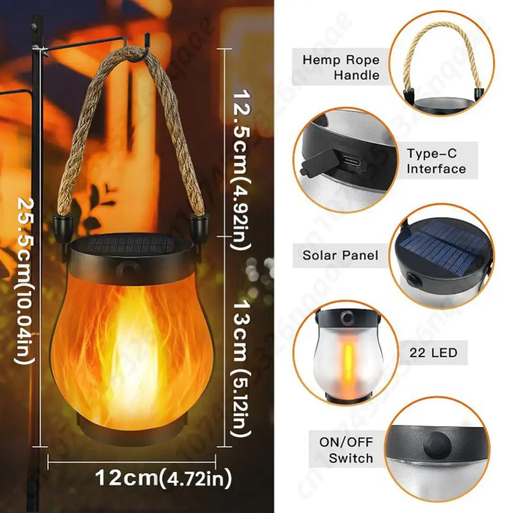 FlameGlow | LED Solar Hanglantaarn Sfeervolle verlichting met realistische vlam