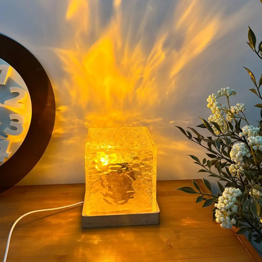 Ocean Wave Aurora Projector – Kristallen Lamp met Vlam Effect, 16 Kleuren RGB, Dimbaar & Afstandsbediening