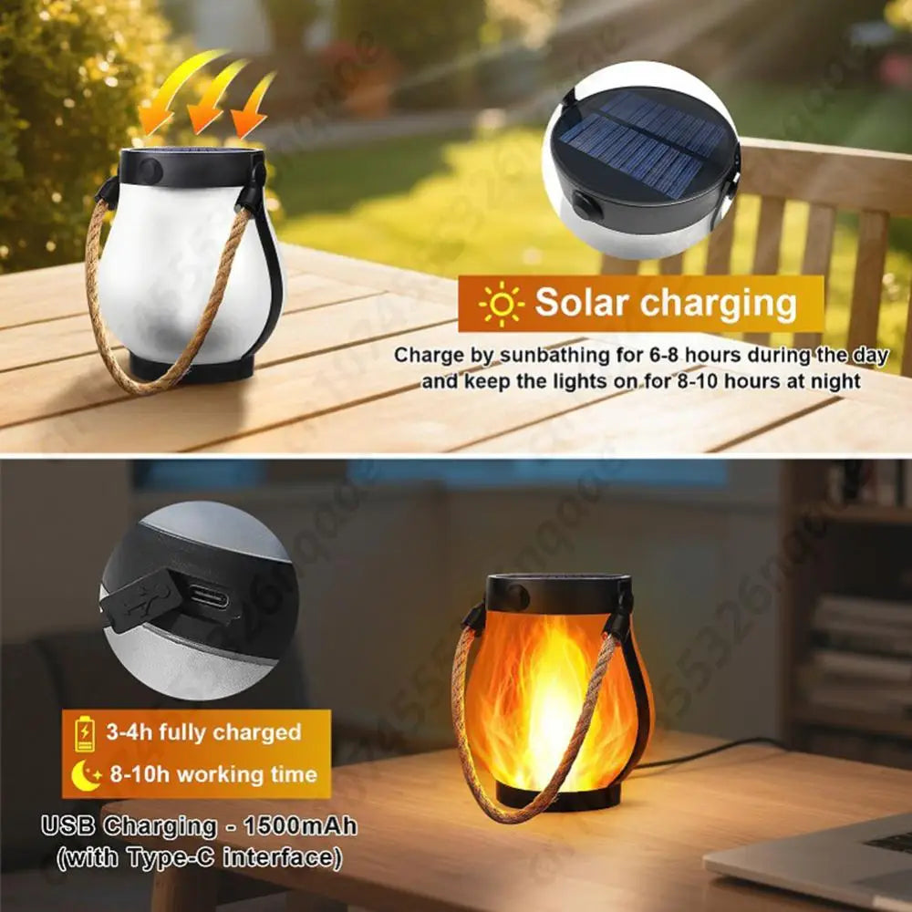 FlameGlow | LED Solar Hanglantaarn Sfeervolle verlichting met realistische vlam