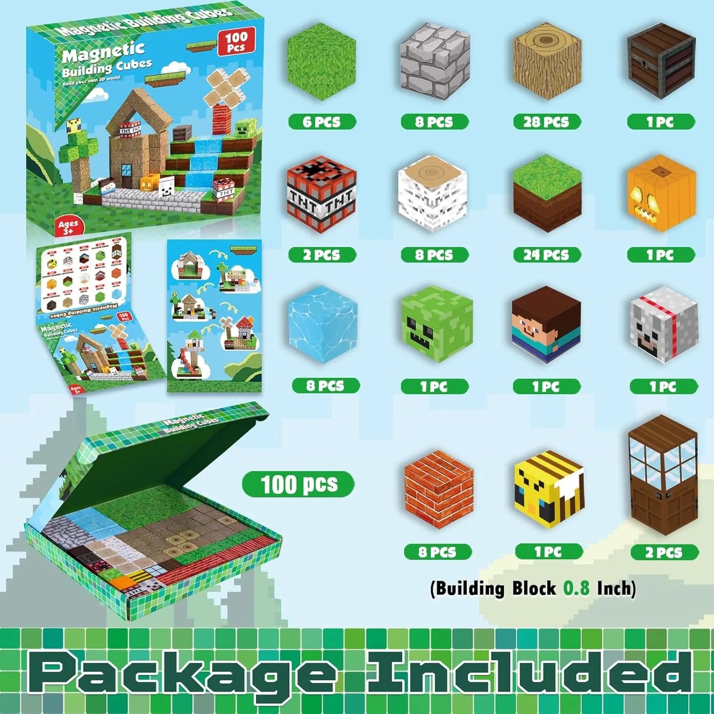 🧩 100 STKS Magnetische Bouwstenen – Boswereld Set