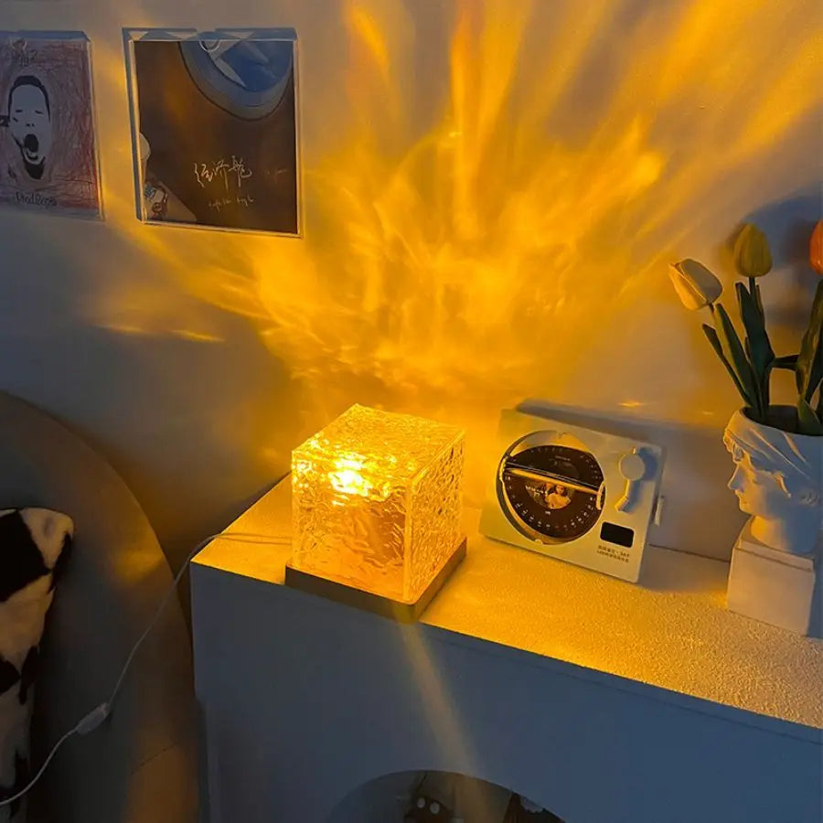Ocean Wave Aurora Projector – Kristallen Lamp met Vlam Effect, 16 Kleuren RGB, Dimbaar & Afstandsbediening