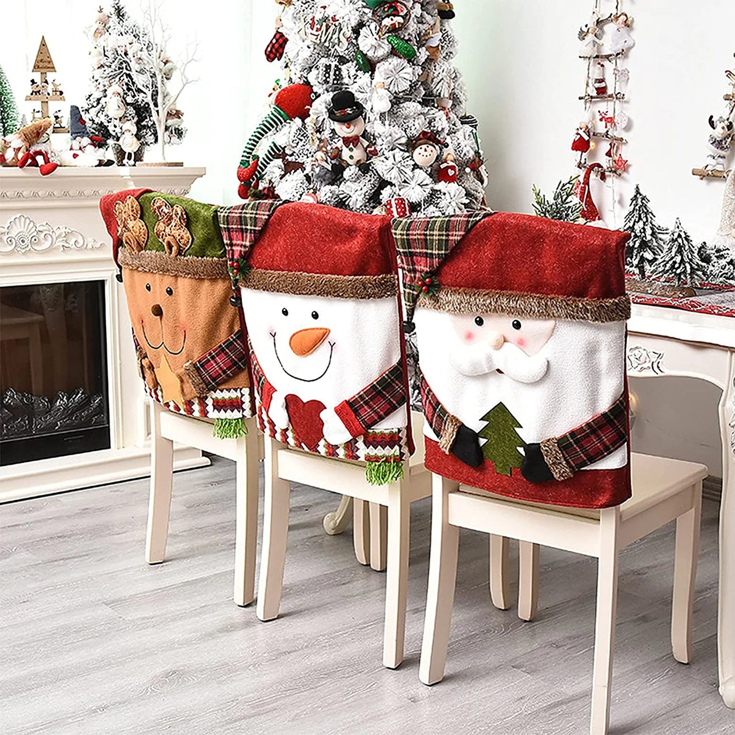 Luxe Kerst Stoelhoezen – Kerstman, Sneeuwpop & Rendier Design | Perfecte Kersttafel Decoratie