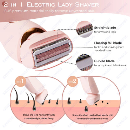 VelvetSkin Lady Shaver | 2-in-1 Trimmer Verwijdert haartjes snel en moeiteloos.